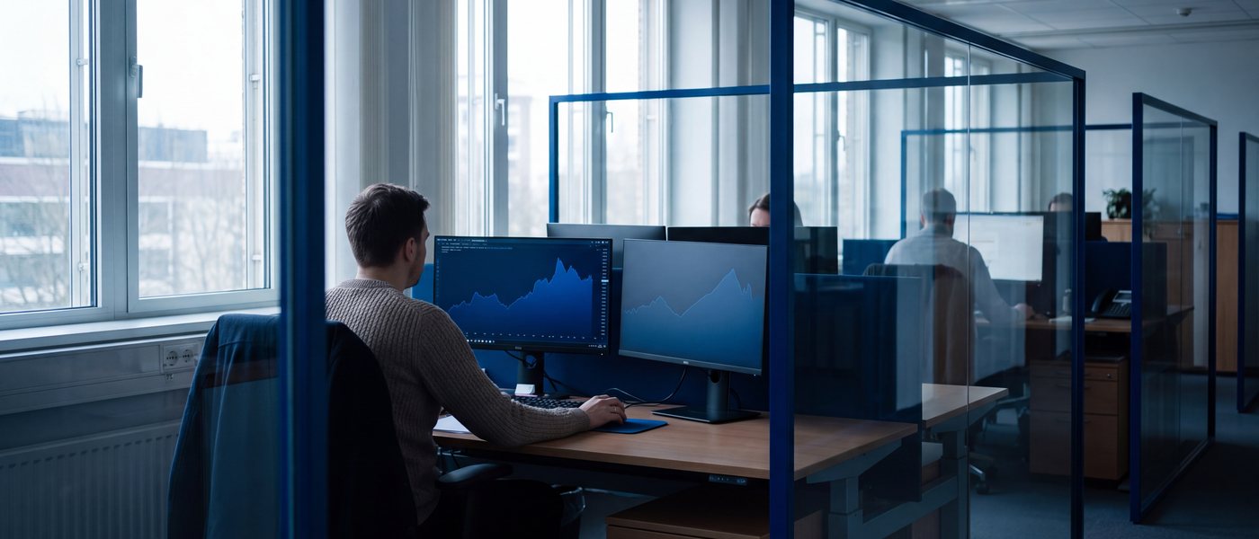 An open-plan European bank office
